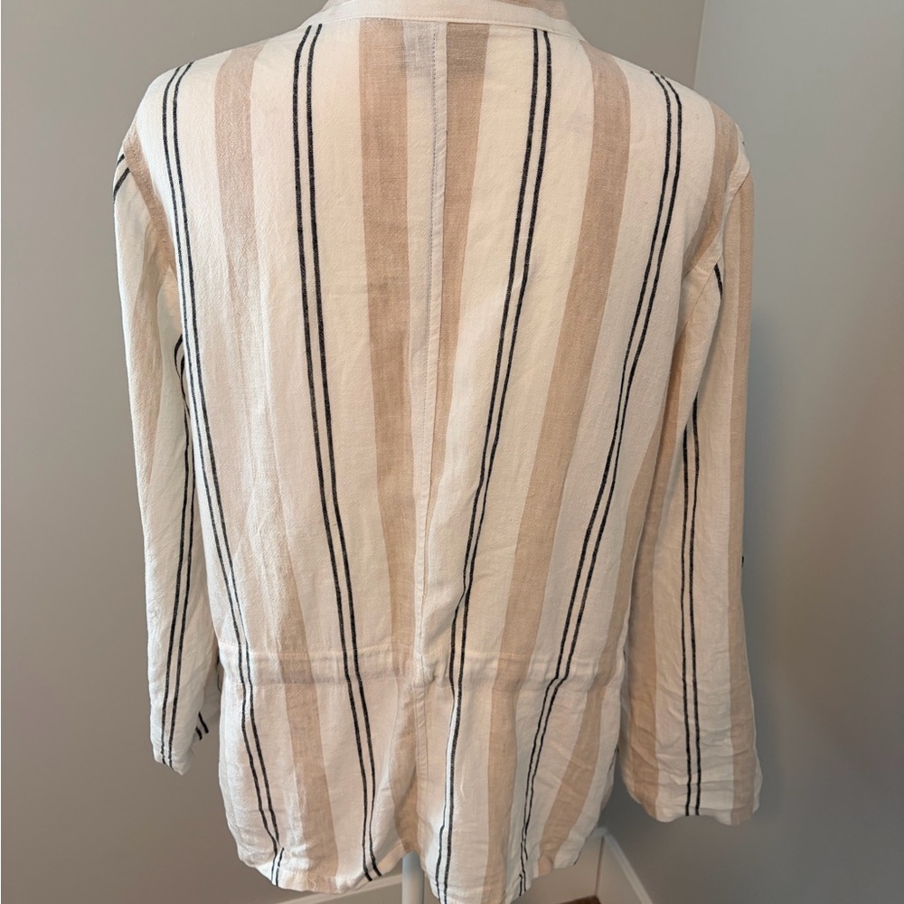 Chico's Beige and Black Striped Linen Shirt - Picture 2 of 3